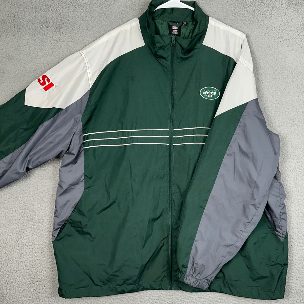 New York Jets Reebok Jacket Mens 2XL Green NFL Football Full Zip Windbreaker EUC